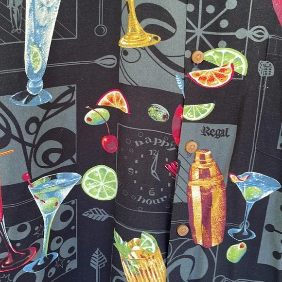 Vintage Paradise Found black happy hour cocktail Hawaiian shirt size medium - Picture 5 of 12
